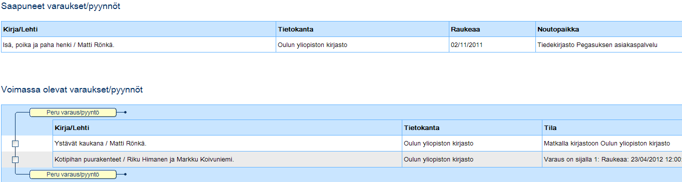 YHTEISLAINATILAUSTEN TILAN SEURAAMINEN Yhteislainatilausten tilaa voidaan seurata Oula-tietokannan kautta Omista tiedoista. Avataan Oula internetin kautta. Otetaan esille asiakastiedot.