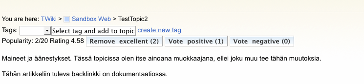 4. Maineenhallintajärjestelmän toteuttava lisäosa ReputationPlugin 12 nimi pois ja sen äänten lukumäärää vähennetään yhdellä.