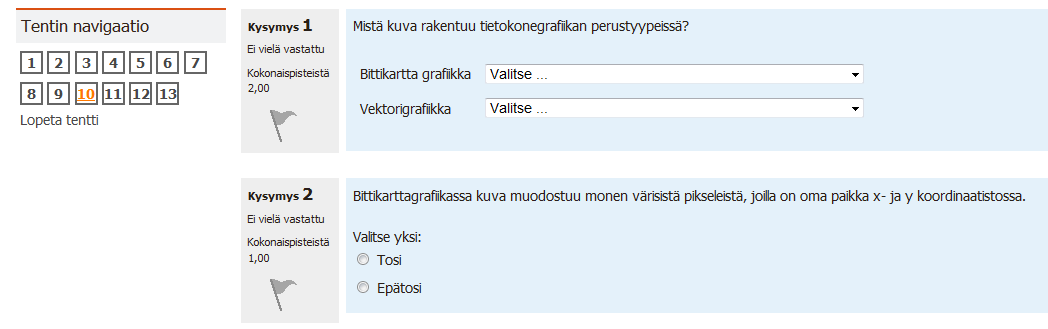 47 ole säätänyt vastausaikaa, niin tenttiä voi tehdä niin kauan kuin haluaa. Opettaja voi myös antaa mahdollisuuden yrittää tenttiä monta kertaa, jolloin tentti arvioidaan jokaiselta yritykseltä.