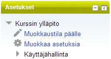 Kurssin sisältö on keskellä, jaettuna joko viikko- tai aihemuotoiseen rakenteeseen. Ensimmäisessä osiossa on yleensä kurssin johdanto ja muita tietoja kurssista.