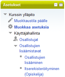 1.8.1 Kurssille rekisteröityminen ja kurssiavain Kun avaat Moodle-kurssin opiskelijoille, voi kuka tahansa Saimaan ammattikorkeakoulun Moodlea käyttävä liittyä kurssillesi.