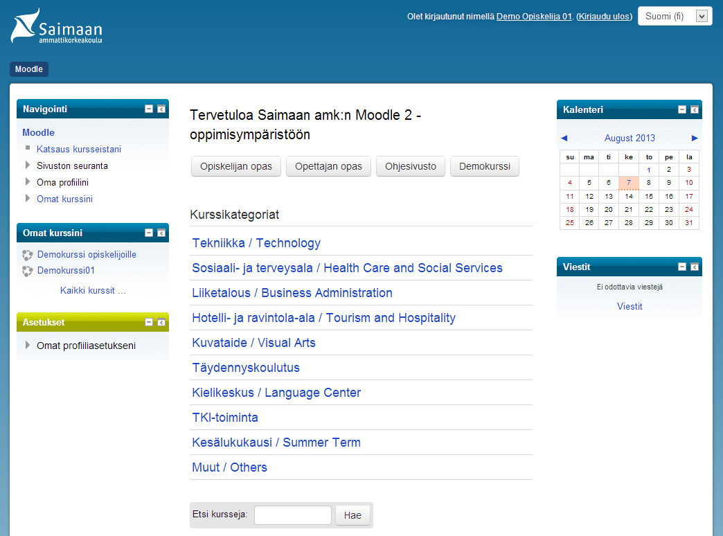 1 Yleistä Moodlen käytöstä Kirjaudu Moodle 2 -alustalle osoitteessa: http://moodle.saimia.