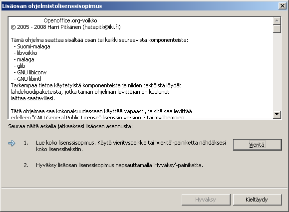 4. Valitse Lataa perusversio 5. Valitse Avaa ohjelmalla OpenOffice.org 3.