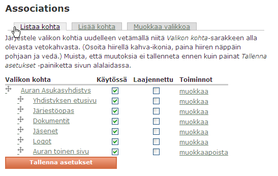 toimintoa. Samasta paikasta pääset myös poistamaan laatikon. 3.5. Lomake Lomakkeella yhdistys voi luoda oman palautelomakkeen tai pienen kyselyn. Valitse Luo sisältöä ja Lomake (Webform). 3.6.