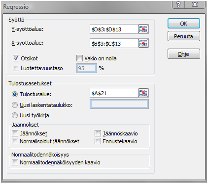 8 Kun olet ottanut käyttöön analyysityökalut, voit käyttää Data/Tiedot-välilehden Analysis/Analyysi-ryhmässä olevaa Data Analysis/Tietojen analysointi -komentoa.