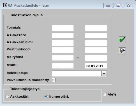 Asiakasluetteloon verkkolaskuosoitteet ja välittäjän tiedot Asiakasluetteloon on lisätty rajausmahdollisuus veloitustavalla. Tiedot välittyvät myös asiakasluettelon viennissä MS Exceliin.