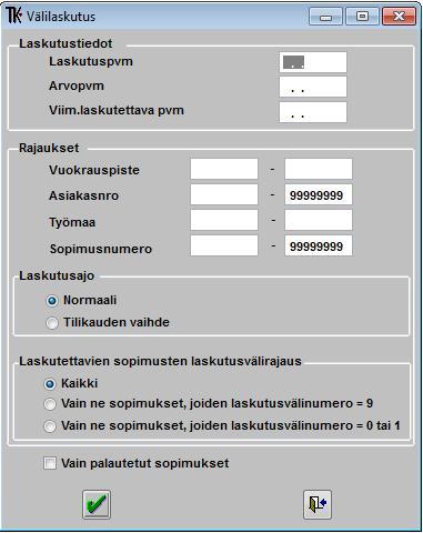 Välilaskutuksen muut muutokset Välilaskutukseen on lisätty automaattinen tietokannan varmistus toiminto. Tietokanta varmistetaan ensimmäisessä päivittäisessä laskutusajossa.