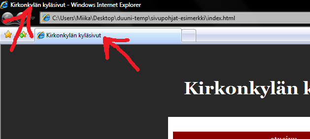 Tulos: <body> -elementin alku ja sivun yläbanneri Lisää tähän <h1> </h1> -otsikkoelementtiin yhdistyksesi nimi. Maksimipituus noin 40 merkkiä.