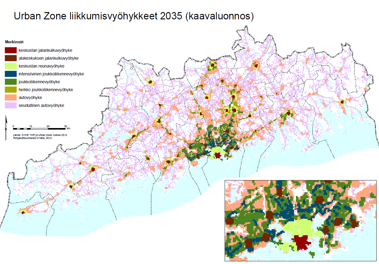 Esimerkki: Urban Zone liikkumisvyöhykkeet, v.