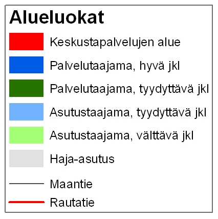 luokkaisissa palvelu- ja asutustaajamissa ajosuorite henkilöautolla vaihtelee välillä 28 37 kilometriä asukasta kohden vuorokaudessa (kuva 9). Kuva 8.