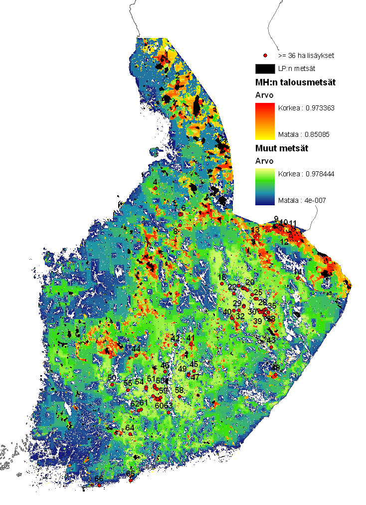 3 Analyysityyppejä Esimerkki: Suomi Tulokset I Suojelualueverkoston laajennuksen suunnittelu METSO Esim METSO 10 00010 (2008-2009) 000 (2008-2009) Kysymys: kuinka