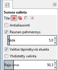 Reunaviivan valintaa on usein vielä korjattava. Se käy kätevimmin pikamaskin avulla, katso Pikamaskin käyttö s. 6.