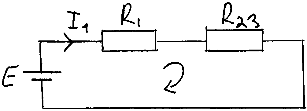 Lasketaan rinnan kytkettyjen vastusten yhteinen resistanssi. 1 = 1 + 1 ( ) 1 R 23 R 2 R 3 ( 1 R 23 = + 1 ) 1 R2 R3 ( 1 R 23 = 33 Ω + 1 47 Ω = 19,387... Ω Esitetään piiri vastusten R 1 ja R 23 avulla.