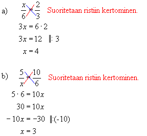 Ratkaisu: Esimerkki. Jaetaan 3 suhteessa 3 : 5 verrantoa hyväksi käyttäen.