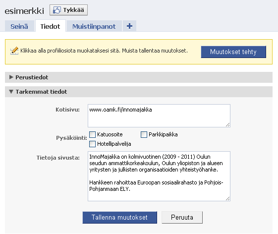 Klikkaamalla tarkemmat tiedot saat näkyviin nämä kentät: Kannattaa kirjoittaa kotisivun osoite sekä lyhyt yleiskuvaus kohtaan tietoja sivusta.