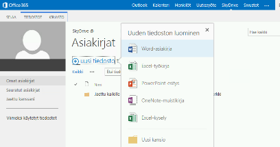 3 SkyDrive Pro-tallennustilan alustaminen Kirjautumisen jälkeen avautuu Outlook-sähköposti ja ylhäällä sinisellä rivillä on Office 365:n palveluvalikko. 1.
