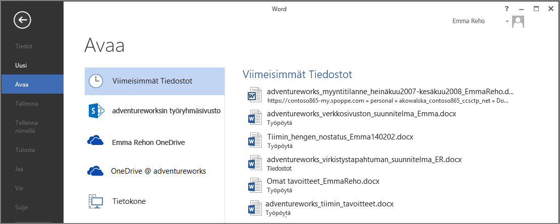 Word, Excel ja PowerPoint Riippumatta siitä, työskenteletkö Office 365:n työpöytäsovelluksessa vai verkkoympäristössä, voit luoda haluamasi tyyppisen tiedoston (Word-asiakirjan, Exceltyökirjan tai