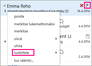 Usein käytetyt toiminnot Outlook Web Appissa Tähän taulukkoon on koottu sähköpostissa yleisimmin käytetyt työkalut ja komennot.