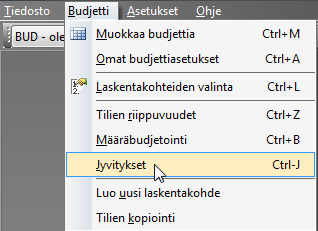 Sivu 3/5 TAL G R A F B U D J E T O I N T I U u s i e n ( t y h j i e n ) l a s k e n t a k o h t e i d e n b u d j e t o i n t i Budjetin asetuksissa voidaan nyt valita myös tyhjät laskentakohteet