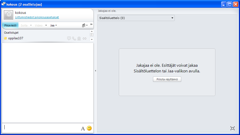 Salcom Group Oy Lync Pikaohje 11 (20) Jaettu sisältö näkyy vastaanottajille näyttämöllä: Hallinnan ottaminen jaetussa sisällössä Kun sisältöä