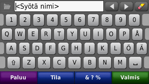 Minne? Paikan etsiminen nimellä Jos tiedät etsimäsi kohteen nimen, voit kirjoittaa sen näyttönäppäimistöllä. Voit rajoittaa hakua kirjoittamalla nimen sisältämiä kirjaimia. 1. Valitse Minne?