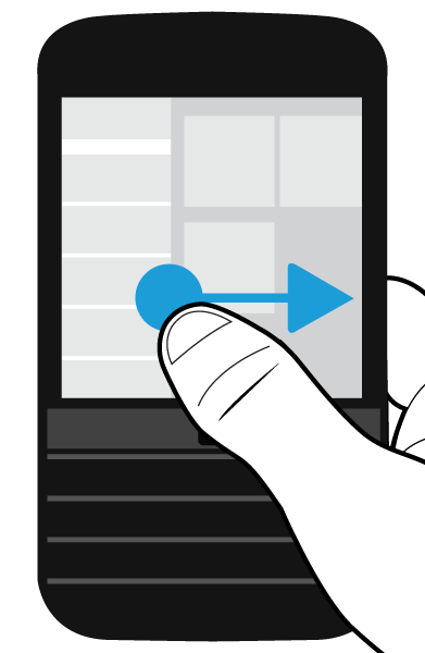 BlackBerry Hub ja sähköposti Viesteihin ja ilmoituksiin kurkistaminen viestin luomisen tai tarkastelun aikana Liu uta sormeasi hitaasti viestin vasemmasta reunasta oikealle.