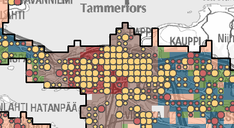 Järvenpään osalta tarkempi ruutuanalyysi on vielä tekemättä, mutta valtakunnallisesta YKR- ruutuaineistosta voitiin paikkatietotarkastelun avulla laskea, että keskusta-alueella autottomien