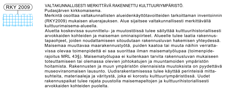 65 Kulttuuriympäristöltään arvokkaina alueina on esitetty maiseman vaalimisen kannalta valtakunnallisesti tärkeä Aittojärvi-Kyngäs alue ja rakennettuna kulttuuriympäristönä (RKY2009) Pudasjärven