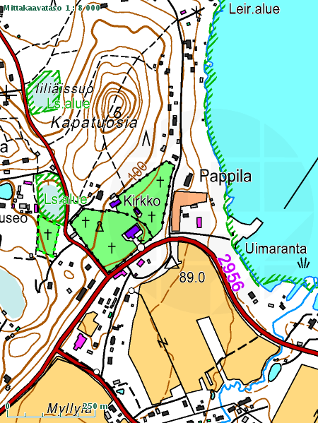 Ote peruskartasta 2134 10 Hollolan kirkonseutu ( Maanmittauslaitos).