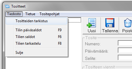 Tositenumeroksi tulee automaattisesti seuraava vapaa numero. Kirjoita tositteen päivämäärä. Taseri ehdottaa automaattisesti viimeisintä päivämäärää, joka tositteista löytyy.