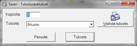 Luku 5 Raportit Kirjanpidon tulosteet on Taserissa kerätty Raportit toiminnon alle. Klikkaa Taserin pääikkunasta Raportit-painiketta.