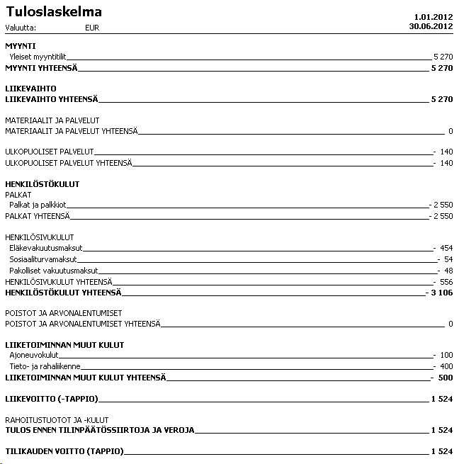 97 Mikäli raportin rivien summat eivät vastaa tehtyjä kirjauksia, tilien asetukset tarkistetaan tilikartasta eli varmistetaan, että kullekin tilille on valittu oikea tyyppi sekä taseen/