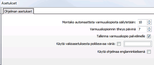 Yritys 8 Ohjelmassa on kolmitasoinen varmuuskopioiden laadintajärjestelmä. 1. Varmuuskopiot voidaan tehdä manuaalisesti itse valittuina aikoina ja muodossa. 2.