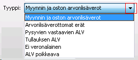 107 Uuden ALV-kortin lisäämiseksi napsauta ikkunan yläosassa olevaa Lisää-painiketta ja tietojen muuttamiseksi Muuta-painiketta.