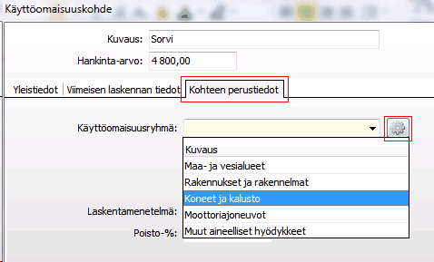 Käyttöomaisuus 122 perusparannusmenot sekä, verovelvollisen vaatiessa, suurehkot korjausmenot. Verovuoden poiston suuruus saa olla enintään 25 prosenttia menojäännöksestä.