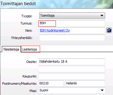 Ohje Tunnus Nimi Osoite Maa - 132 Anna toimittajalle lyhytnimi. Tunnuksen avulla pystyt helposti valitsemaan toimittajan listasta.