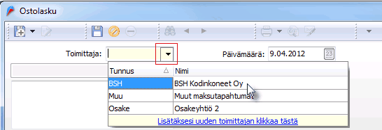 133 Päivämäärä - Syötä päivämäärä, joka on toimittajan ostolaskussa (jos syötät alkusaldoja, voit kirjata kaikki edellisen tilikauden viimeiselle päivämäärälle. Esim.