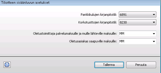 49 Näyttöön avautuvassa ikkunassa: - Valitse tilikartasta pankin palvelumaksujen kulutili (esimerkkitilikartassa 6891).