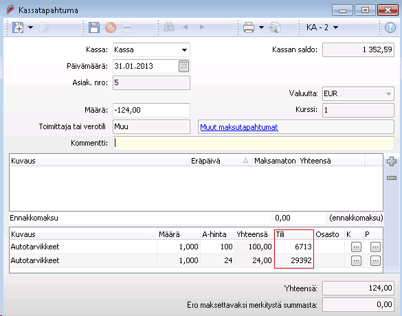 59 Ctrl+S-näppäinyhdistelmällä. Kassatosite tulostetaan napsauttamalla painiketta Tulosta tai Esikatselu.