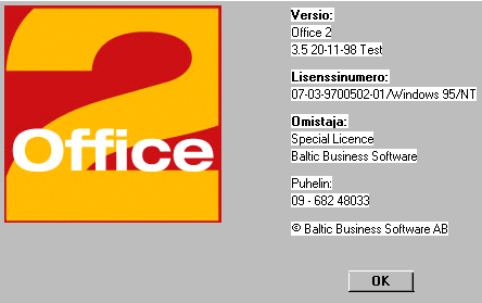 Tietoja Office/2 TŠmŠ komento? valikossa (Windows) tai Omena valikon alla (Macintosh) nšyttšš copyright tietoja Office/2sta.