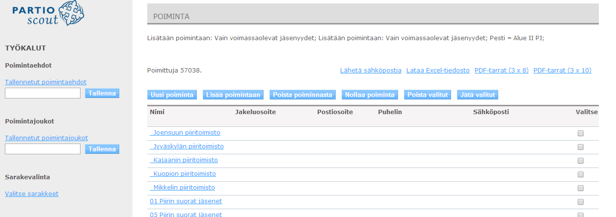 7 Navigointipalkki 7.1 Navigointipalkki 7.2 Etusivu 7.3 Poiminta 7.3.1 Poiminnan tulos Etusivua klikkaamalla pääsee aina takaisin sille sivulle, jolle tulee kirjautuessaan sisään.