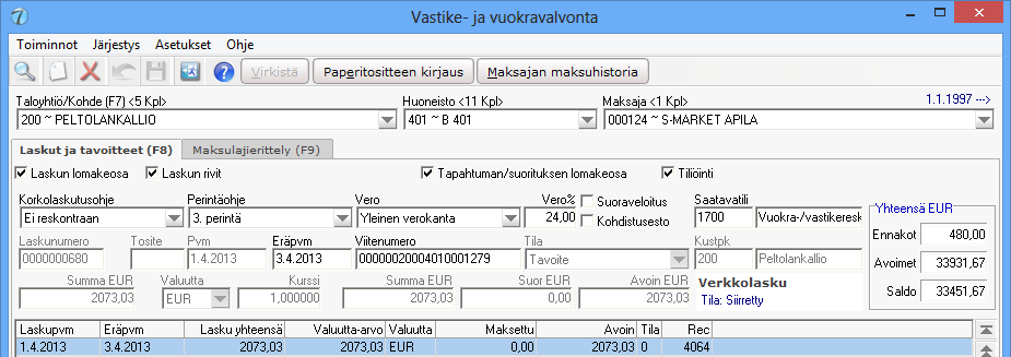 Kuluttajanverkkolasku/Suoramaksu vastikereskontrassa Isännöinti/Vastike-ja