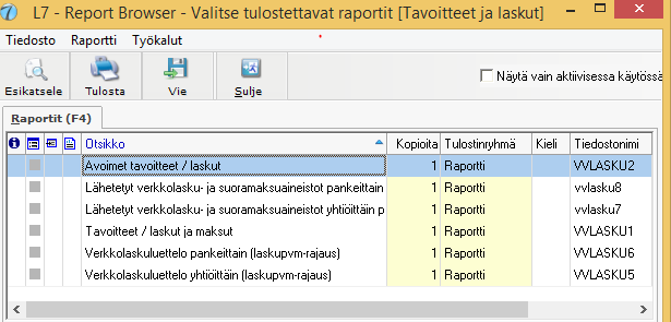 Kuluttajan verkkolasku/suoramaksu raportit Isännöinti/Vastike-ja vuokravalvonta/vastike- ja