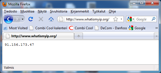 Internet yhteyden testaaminen Internet yhteyden voi testata helpoimmin avaamalla internetin ja menemällä www.combicool.fi sivuille Jos combin sivu aukeaa yhteys toimii. Oman IP-osoitteen (ns.