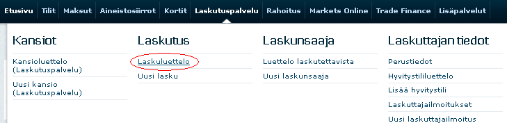 4.3.8 Laskun tietojen lähettäminen laskun saajalle Valinnalla Lähetä laskun tiedot maksajalle postitse tulostamme laskun tiedot ja postitamme ne laskun saajalle.