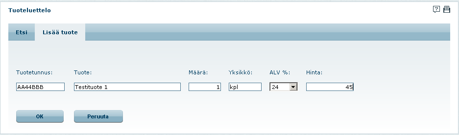 7. TUOTEHALLINTA Voit lisätä Laskutuspalveluun tuotetietoja ja hyödyntää näitä tietoja, kun teet laskuja.