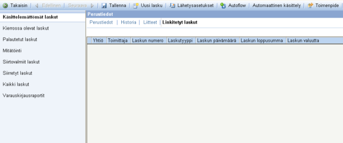 Linkitetyt laskut Tämä uusi toiminnallisuus antaa käyttäjälle mahdollisuuden linkittää laskuja keskenään ja helposti tarkastella linkitettyjen laskujen tietoja