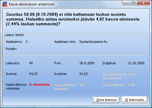 Mahdollisia hyvityslaskuja ei voida vähentää samassa yhteydessä, vaan ne kannattaa kuitata ensin selvittelytilin kautta veloituslaskuista.