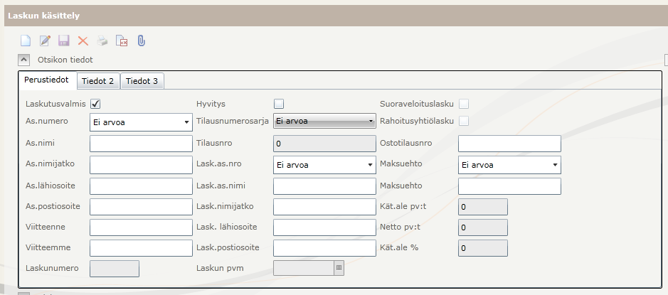 Toukokuu 2013 10 (79) Perustiedot välilehti Laskutusvalmis Kenttä merkitään hiiren klikkauksella.