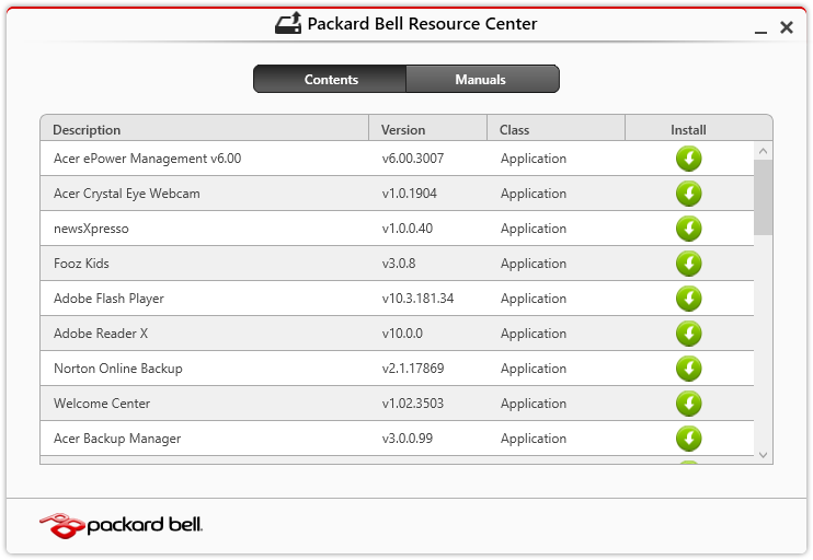 Jos käytät USB-asemaa, paina Windows-näppäintä + <E> ja kaksoisnapsauta varmuuskopion sisältävää asemaa. Kaksoisnapsauta ResourceCenter. 2. Avaa kohta Sisältö Packard Bell Resource Centerista. 3.